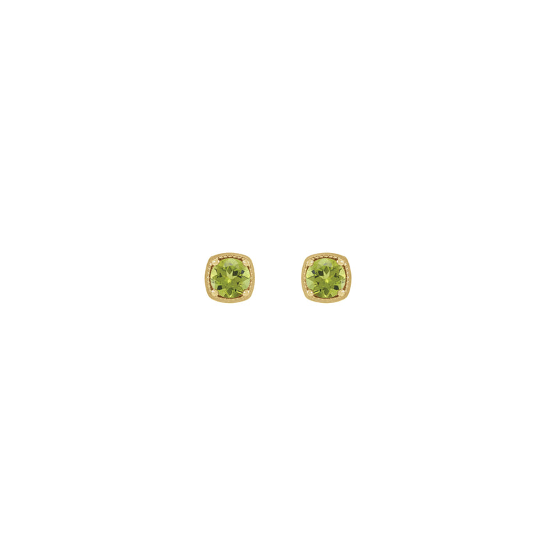 Round Peridot Beaded Cushion Setting Earrings