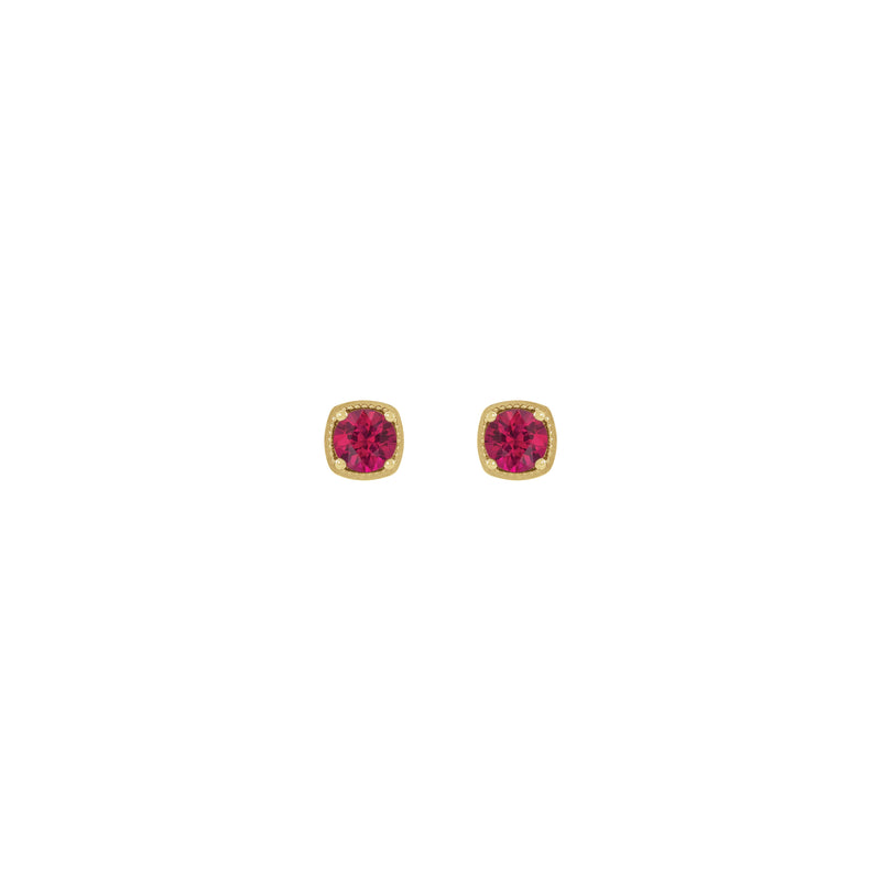 Round Ruby Beaded Cushion Setting Earrings