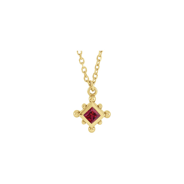 Natural Ruby Beaded Bezel Set Necklace (14K)