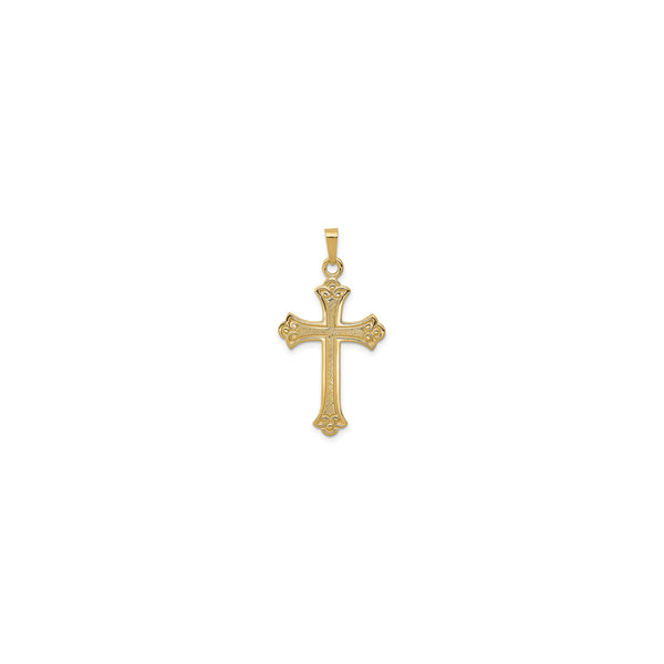 Scroll Patterned Fleur de Lis Cross Pendant (14K)