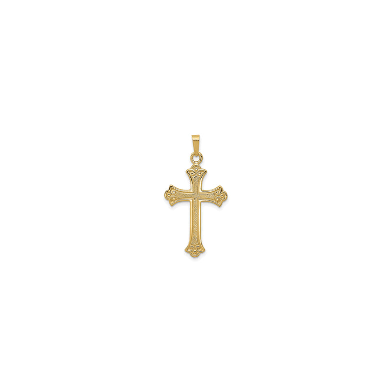 Scroll Patterned Fleur de Lis Cross Pendant (14K)