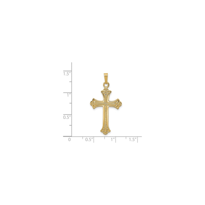 Scroll Patterned Fleur de Lis Cross Pendant (14K)