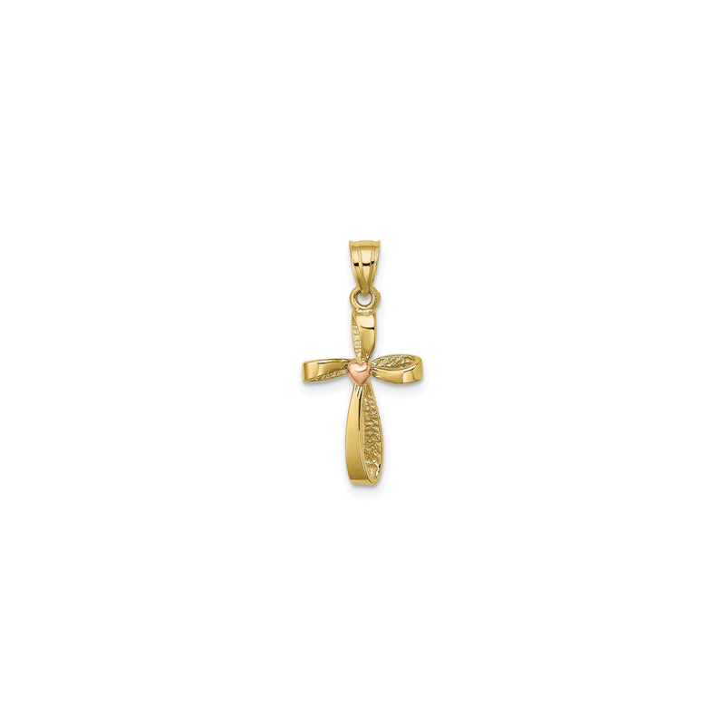 Twisted Ribbon Cross with Heart Pendant (14K)