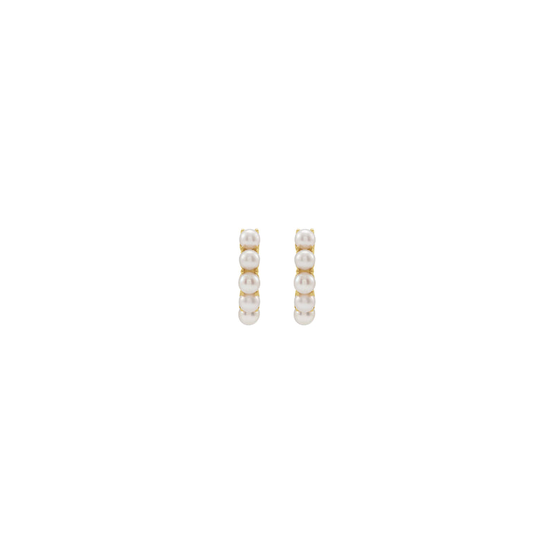 White Freshwater Pearl Huggie Hoop Earrings (14K)