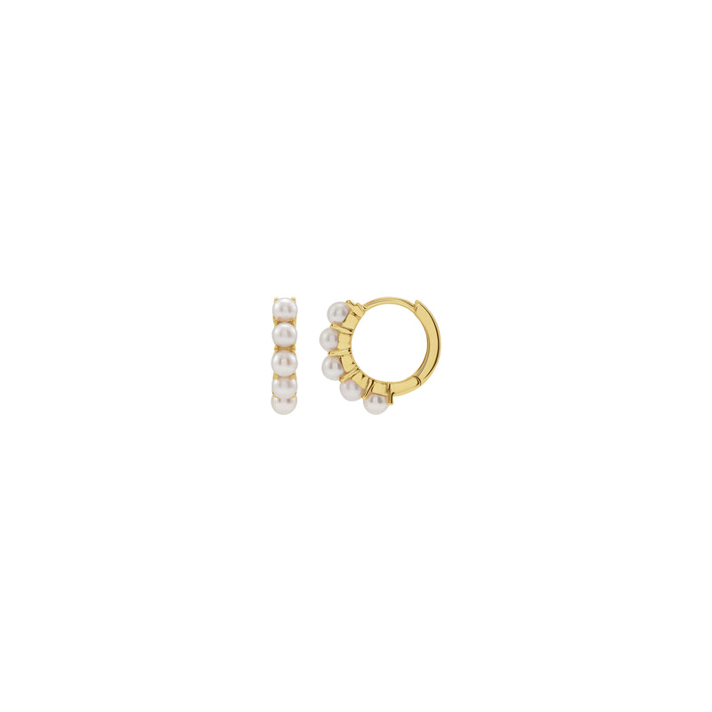 White Freshwater Pearl Huggie Hoop Earrings (14K)