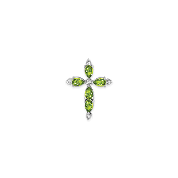 White Gold Peridot and Diamond Cross Pendant (14K)