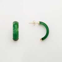 Green Jade Half Circle Earrings (14K)