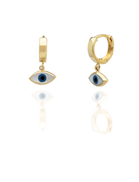 Evil Eyes Dangling Huggie Earrings (14K)