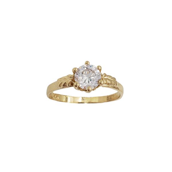 6-Prong Leafy Accent Zirconia Solitaire Baby Ring (14K)