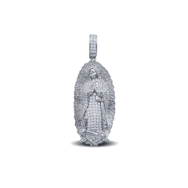 3D Zirconia Halo Virgin Mary Pendant (Silver)