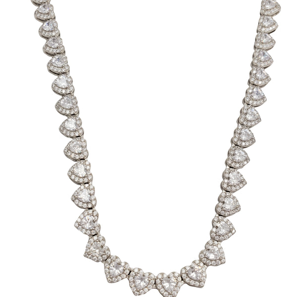 Zirconia Halo Heart Chain (Silver)