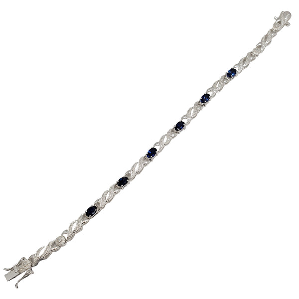Blue Cubic Zirconia Wave Link Bracelet (Silver)