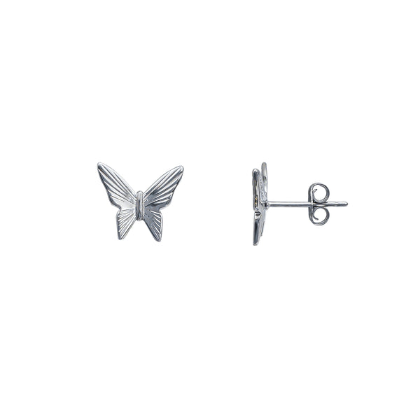 Textured Butterfly Stud Earrings (Silver)