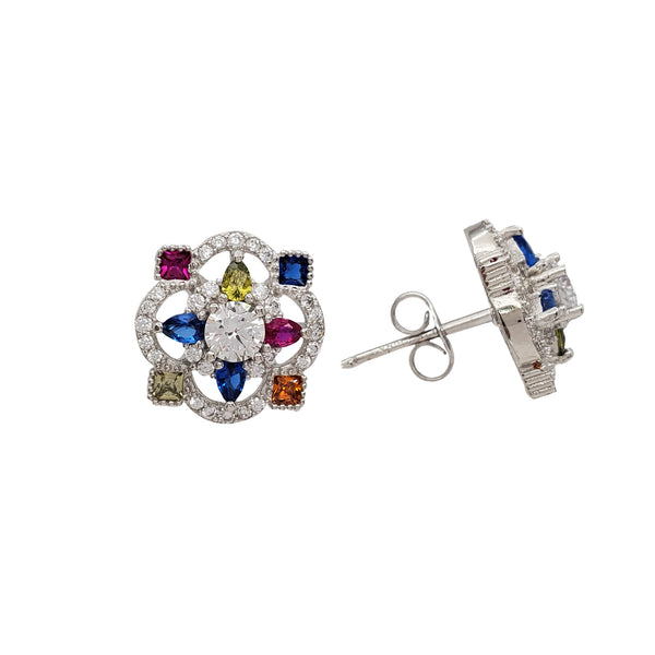 Multicolor Flower Stud Earrings (Silver)