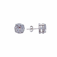 Iced Setting Round-Cut Solitaire Zirconia Stud Earrings (Silver)