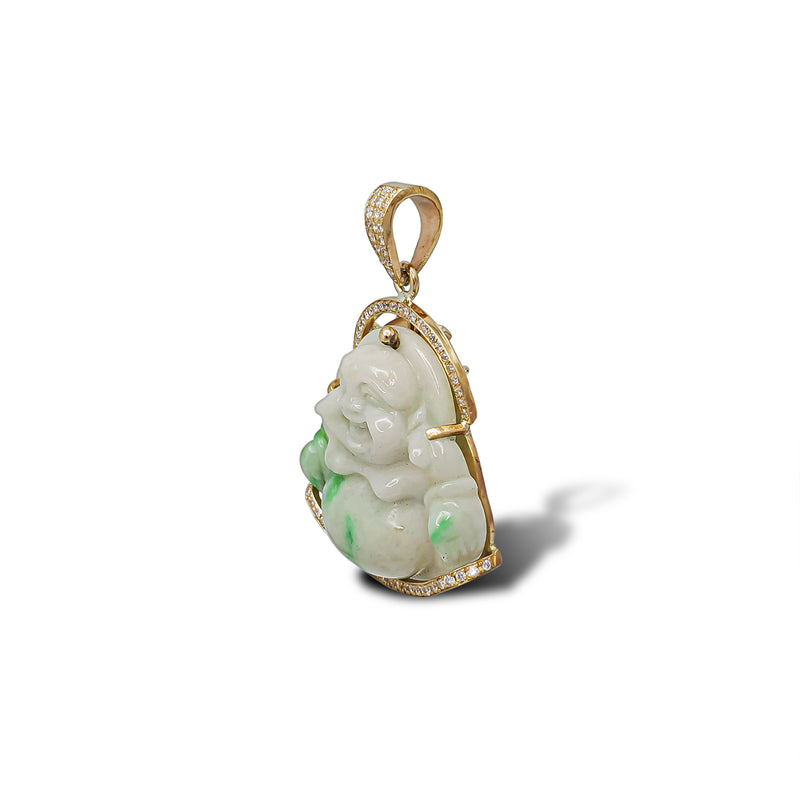 Diamond Jade Laughing Buddha Pendant (14K)