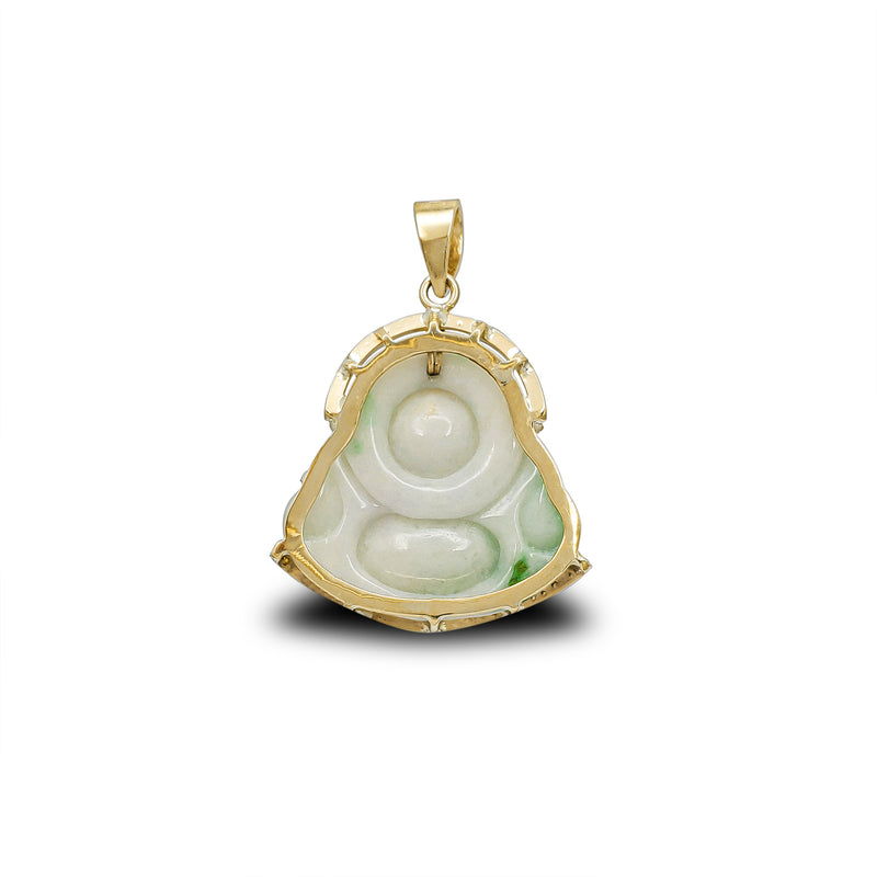 Diamond Jade Laughing Buddha Pendant (14K)