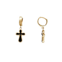 Enamel Cross Hanging Huggie Earrings (14K)