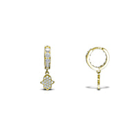 Zirconia Hamsa Hand Hanging Huggie Earrings (14K)