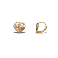 Tricolor Diamond Cuts Checkered Heart Huggie Earrings (14K)