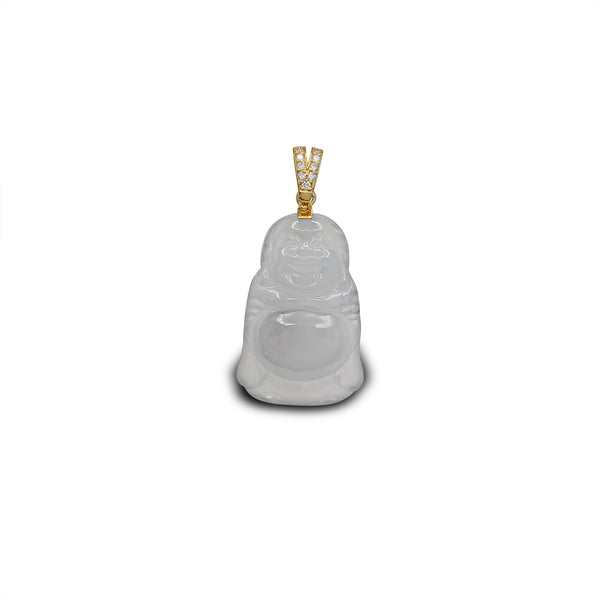 Diamond Laughing Buddha Jade Pendant (14K)