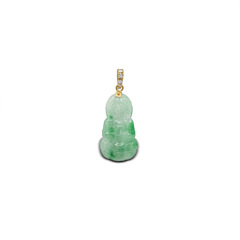 Diamond Marbling Guanyin Jade Pendant (14K)