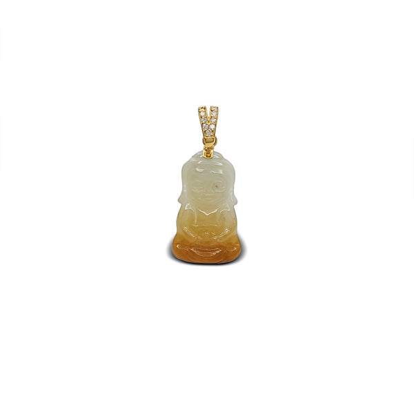 Diamond Marbling Guanyin Jade Pendant (14K)