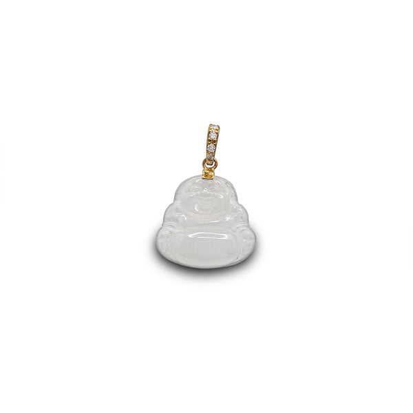 Diamond Laughing Buddha Jade Pendant (14K)