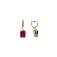 Red Rectangle Cubic Zirconia Hanging Earrings （14K）