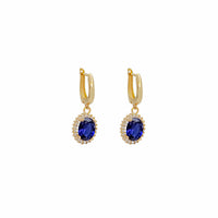 Oval Blue Cubic Zirconia Dangling Earrings (14K)