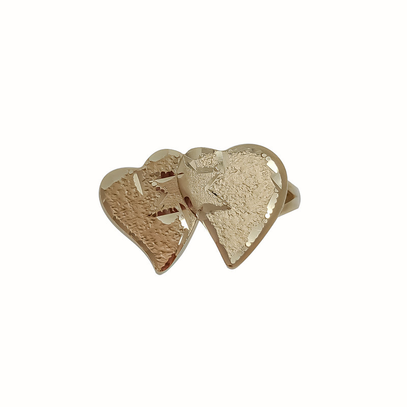 Diamond-Cut Double Heart Ring (14K)