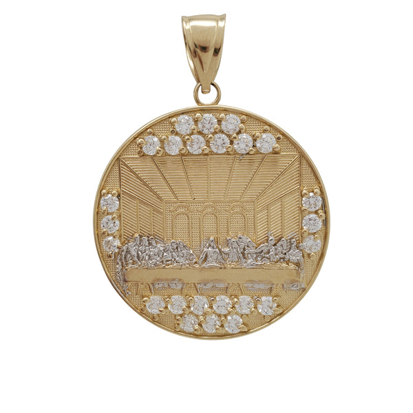 Two-Tone Cubic Zirconia Round Last Supper Pendant (14K)