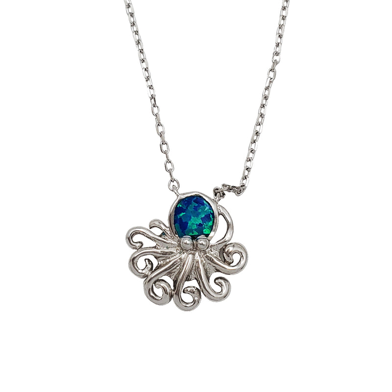 Blue Opal Octopus Pendant (Silver)