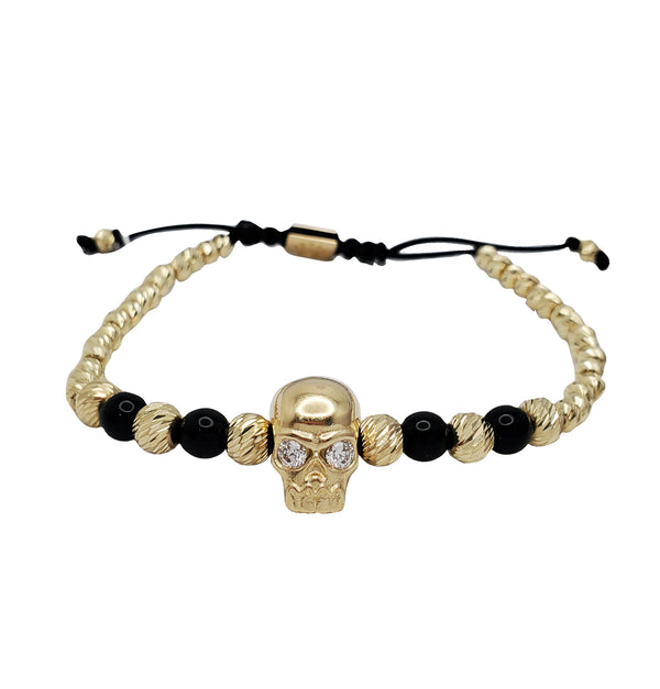 Diamond-Cut Skull Beaded String Bracelet (14K)