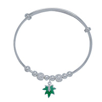 Cannabis Charm Adjustable Dangling Bangle Bracelet (Silver)