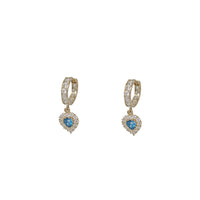 Blue Heart CZ Dangling Huggie Earring 14K