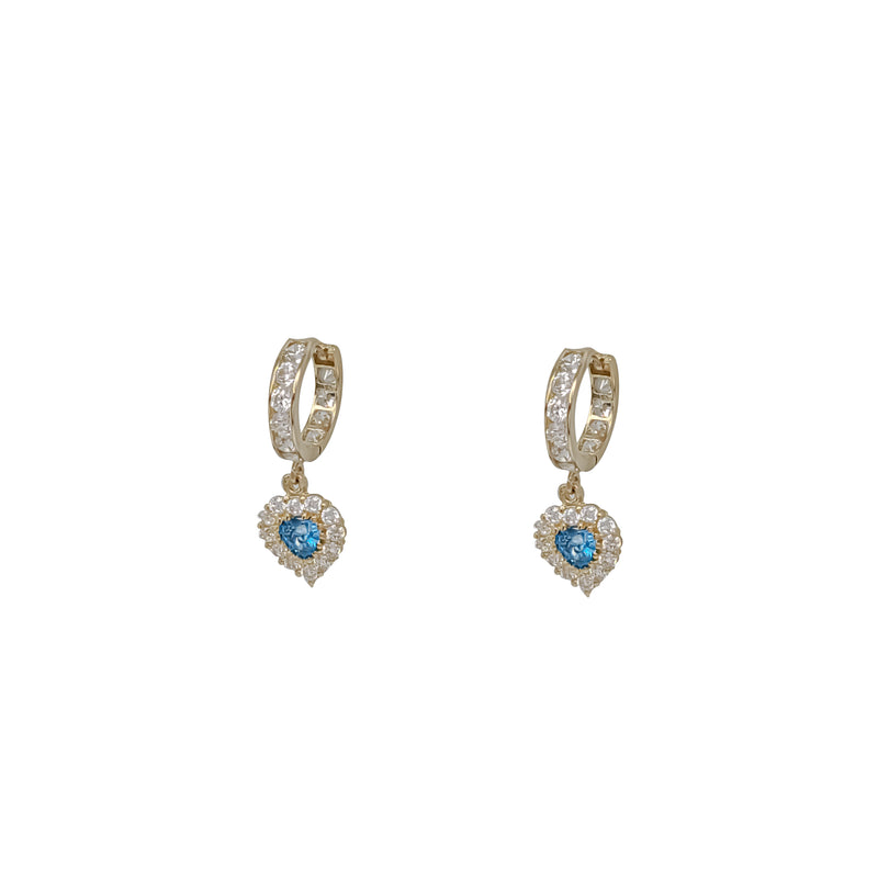 Blue Heart CZ Dangling Huggie Earring 14K