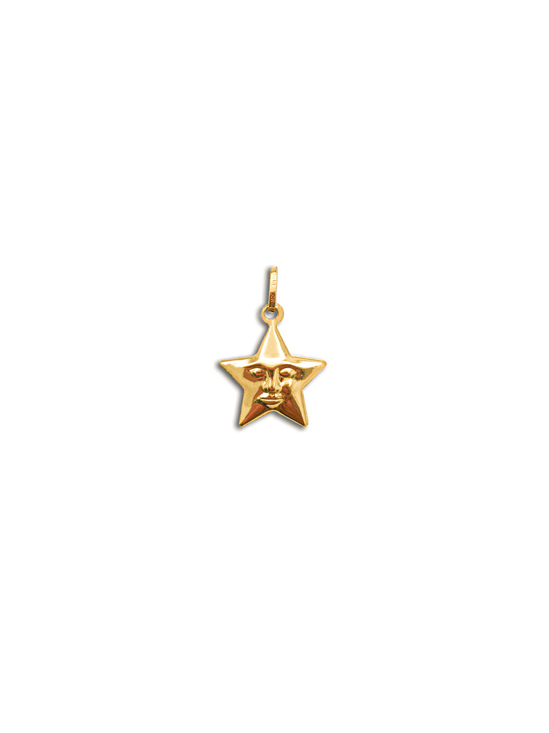 Puffy Star with Face Pendant (14K)