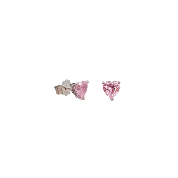 Pink Heart Cubic Zirconia Stud Earrings (Silver)