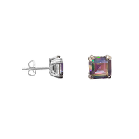 Squared Faux Mystic Topaz Stud Earrings (Silver)