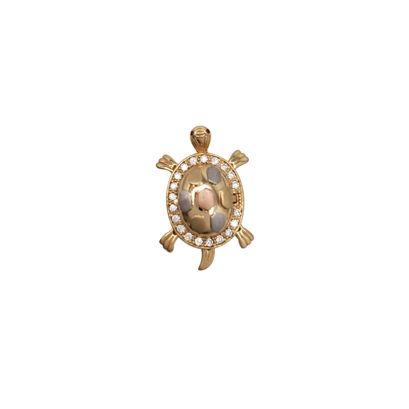 Turtle CZ Pendant Tri-Tone (14K)