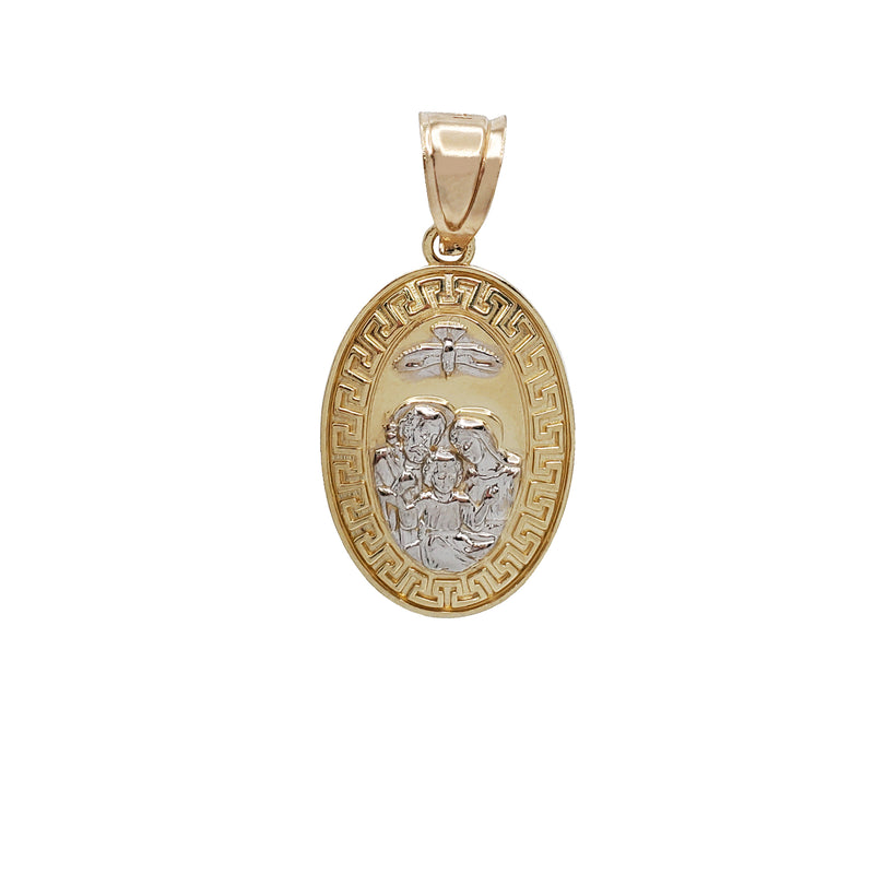 Oval Greek Key "Mi Bautizo" Pendant (14K)