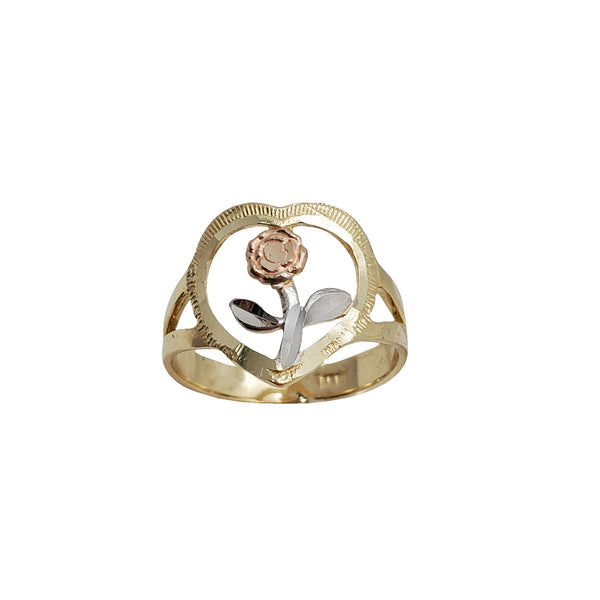 Tricolor Heart With Rose Ring (14K)