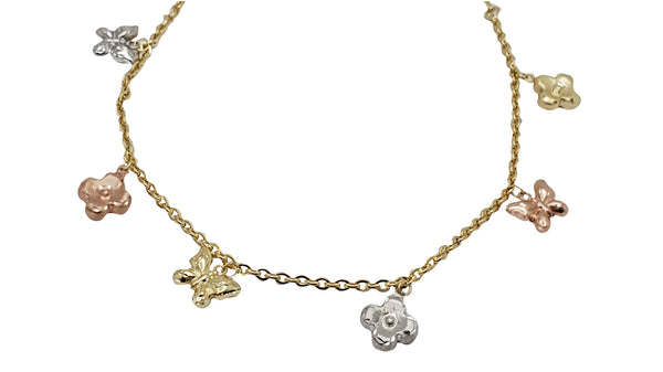 Flower & Butterfly Ankle Bracelet (14K)