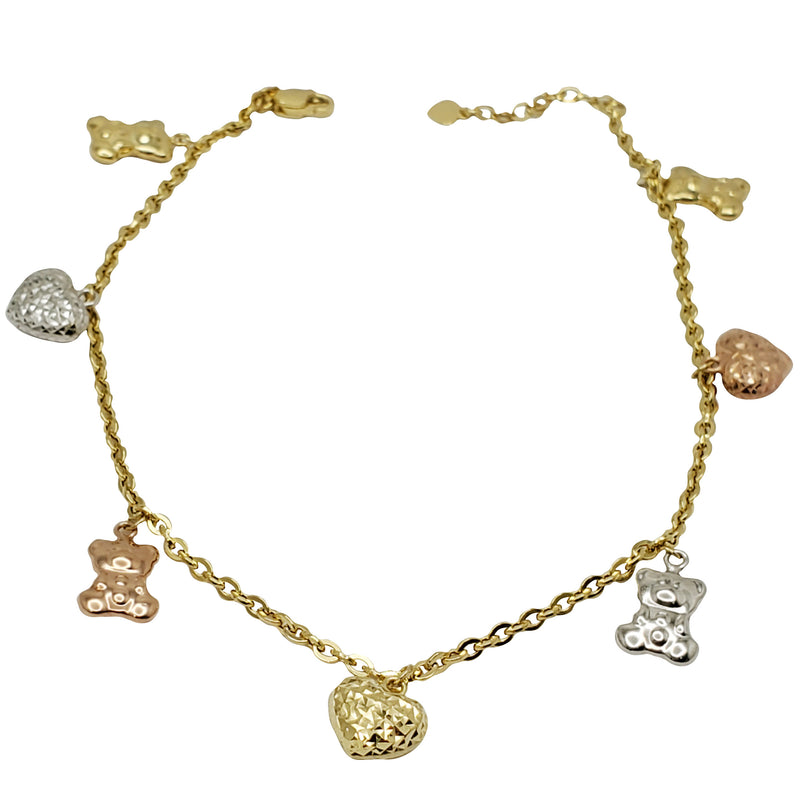 Heart & Teddy Bear Ankle Bracelet (14K)