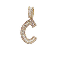 Zirconia Baguette Cursive Initial Letter Pendant (14K)