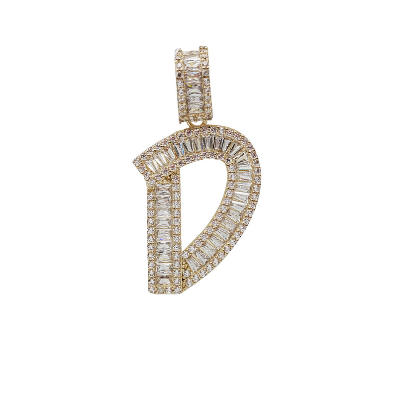 Zirconia Baguette Cursive Initial Letter Pendant (14K)