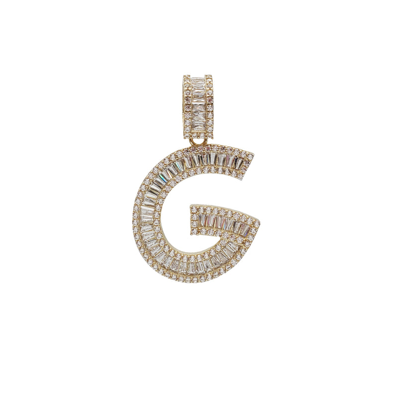 Zirconia Baguette Cursive Initial Letter Pendant (14K)