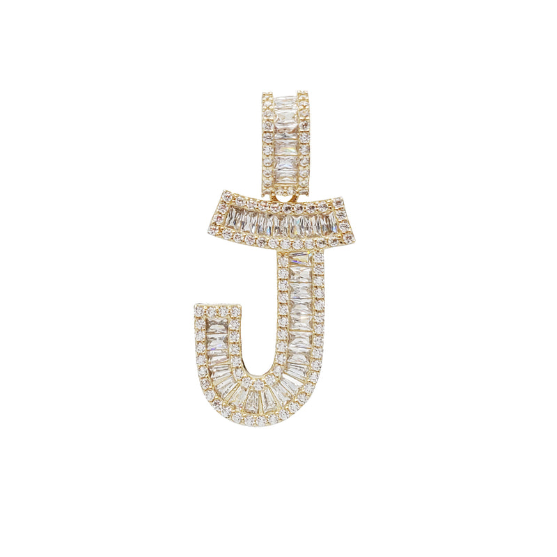 Zirconia Baguette Cursive Initial Letter Pendant (14K)