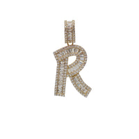 Zirconia Baguette Cursive Initial Letter Pendant (14K)